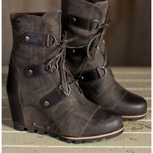 Sorel Joan of Arctic mid wedge waterproof leather.